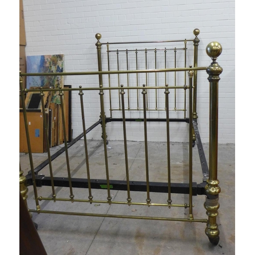 408 - Late 19th / early 20th century brass bed, double, with sprung base and side rails, no mattress, 140 ... 