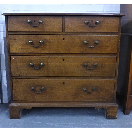 421 - 19th century oak chest, rectangular top with moulded edge over two short and three graduating long d... 