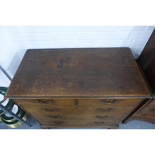 421 - 19th century oak chest, rectangular top with moulded edge over two short and three graduating long d... 