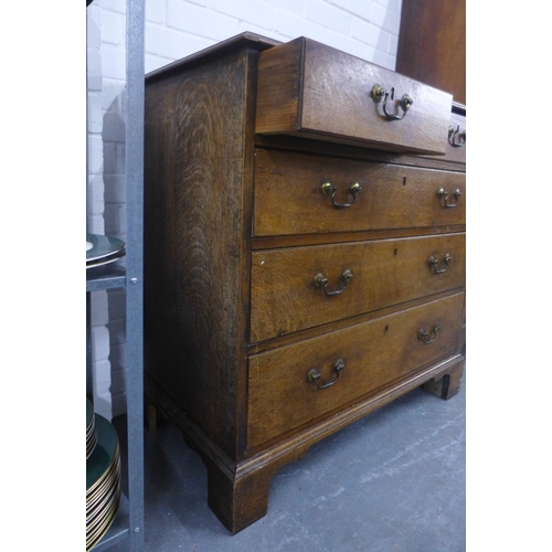 421 - 19th century oak chest, rectangular top with moulded edge over two short and three graduating long d... 