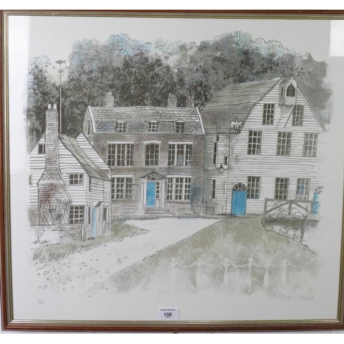 108 - Peter Gauld (1925-1989), 'coloured lithograph of Farningham, signed in pencil and numbered 6/125, fr... 