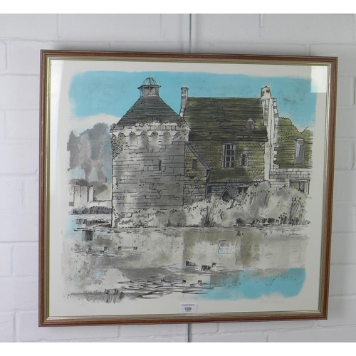 109 - Peter Gauld (1925-1989), coloured lithograph of Scotney Castle, signed in pencil and numbered 6/125,... 