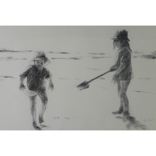 114 - Damian Callan (SCOTTISH B.1960) 'Beach Drawing', charcoal, signed and dated 2000, framed under glass... 