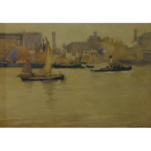 119 - Biddy Macdonald Jamieson,  fl.1895-1938, 'River Thames - London', watercolour, signed, framed under ... 