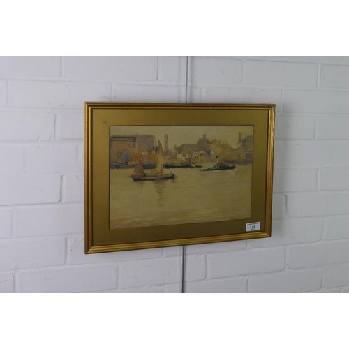 119 - Biddy Macdonald Jamieson,  fl.1895-1938, 'River Thames - London', watercolour, signed, framed under ... 