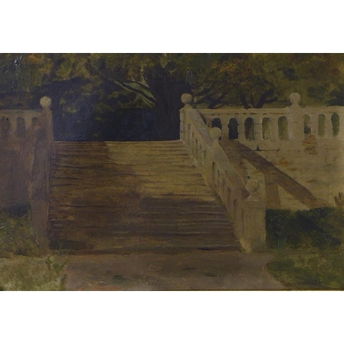 123 - George, 4th Earl of Aberdeen, 'Haddon Hall steps' oil on board, unsigned but with an inscribed label... 