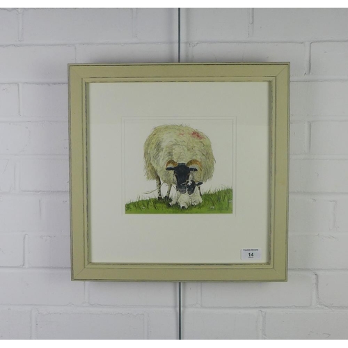 14 - Susan Mitchell, (SCOTTISH CONTEMPORARY)  'Clover Hill Blackie & Lamb' watercolour, signed and framed... 