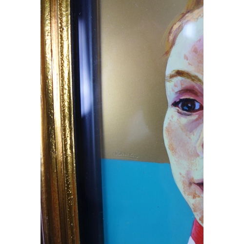 35 - Lesley Banks,  (SCOTTISH b.1962) 'Freckle Face', oil on board, framed under glass with a Gatehouse G... 