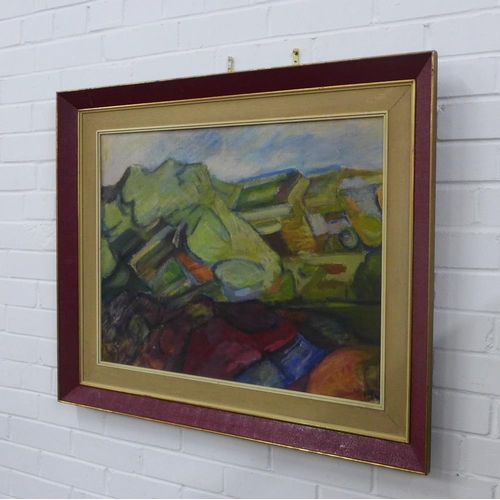 66 - Mid Century oil on board landscape, signed indistinctly and dated '64, framed, 70 x 55cm