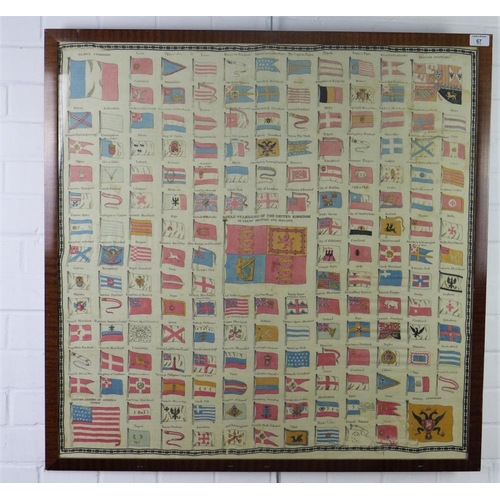 67 - A large silk panel with Flags of World centred by a Royal Standard of the United Kingdom,  framed un... 