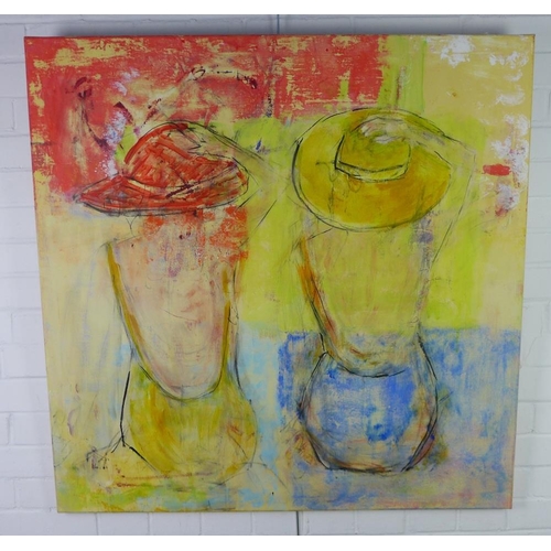 70 - Chris Chambet - Baglio,  a large oil on canvas of  two lady's in sun hats, signed and on a stretcher... 