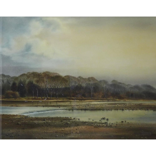 75 - John S. Gilchrist, watercolour of a river, signed in pencil and dated 1984, framed under glass, 70 x... 