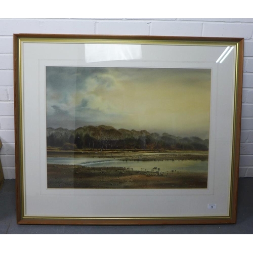 75 - John S. Gilchrist, watercolour of a river, signed in pencil and dated 1984, framed under glass, 70 x... 