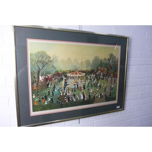 77 - 'The Fair at Daisy Nook', a coloured Helen Bradley print,in a glazed frame, size overall 97 x 73cm