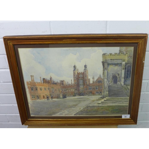 81 - Norma Davidson, Eton College, watercolour, signed and framed under glass, 48 x 34cm