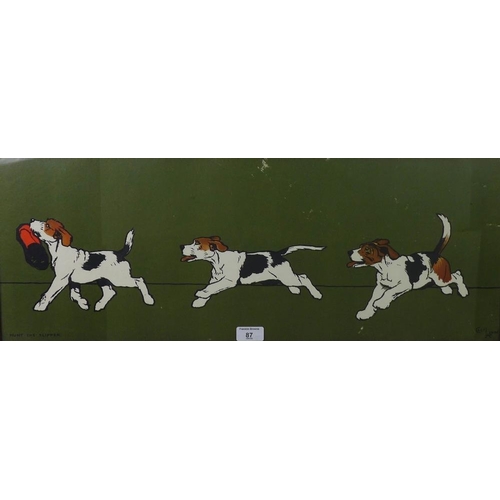 87 - 'Hunt the Slipper' a coloured Cecil Aldin print,in a glazed frame, size overall 74 x 31cm