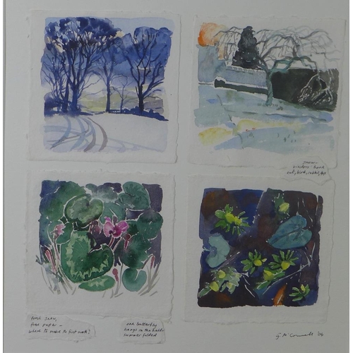 97 - Gillian McConnell, 'Winter', a collection of four watercolours, signed and dated '04,  contained wit... 