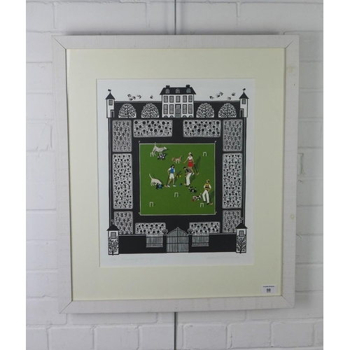 98 - WITHDRAWN
Linda Farquharson, (SCOTTISH b.1963)  'Running the Hoops', linocut, No.6/30, signed in pen... 