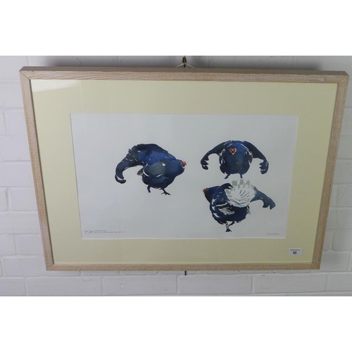 99 - Darren Woodhead (b.1971) 'Blackcock Borders', watercolour, signed, framed under glass, 55 x 37cm