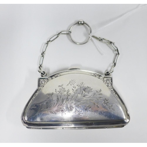 11 - George V silver purse, Joseph Gloster Ltd, Birmingham 1916, with brown leather interior, 10cm