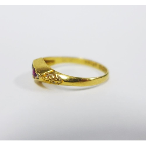 21 - 18ct gold, ruby and diamond ring, Birmingham 1912, UK ring size Q