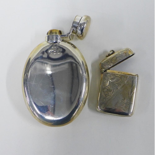 32 - George VI silver hip flask, Deakin & Francis, Birmingham 1938 together with an Epns vesta case (2)