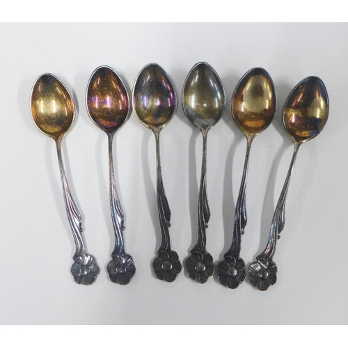 35 - Set of six white metal coffee spoons and cased flatware to include a set of six mother of pearl hand... 