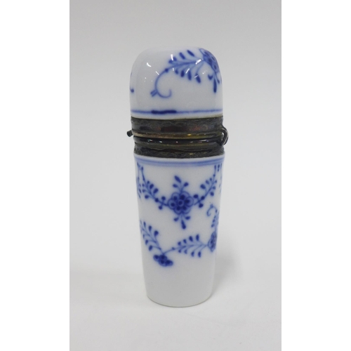 52 - German porcelain blue and white porcelain scent bottle with white metal mounts, blue crossed swords ... 