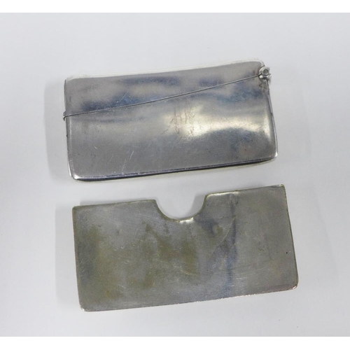 8 - George VI silver card case, Birmingham 1938 and a foliate engraved white metal card case, 8cm (2)