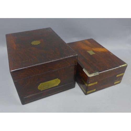 340 - 19th century rosewood box, rectangular hinged top opening to reveal a leather skiver, lift out rays ... 