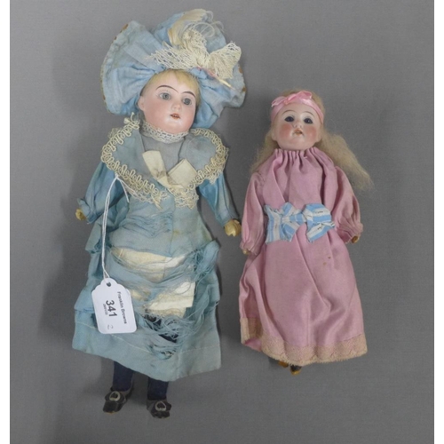 341 - Armand Marseille Duchess bisque head doll in her original clothing and shoes, 30cm, together with an... 