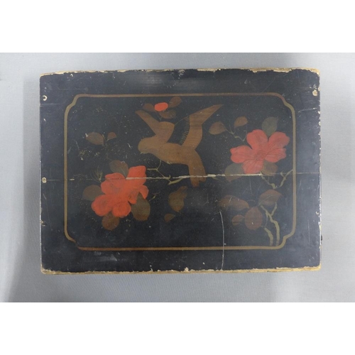 357 - Japanese lacquered coal box and similar tea caddy, hors d-oeuvres set, largest 35 x 28cm  (3)