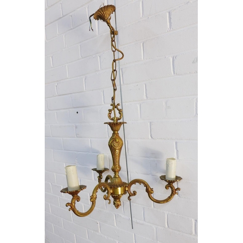 361 - Brass three branch light fitting, 40 x 45cm approx