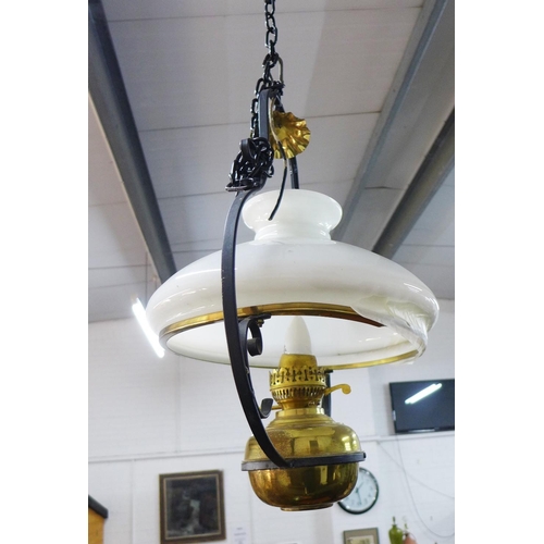 363 - Brass ceiling light with an opaque white glass shade, 45 x 56cm (a/f)