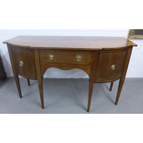 365 - 19th century mahogany and chequer inlaid bow front sideboard, 153 x 88 x 60cm