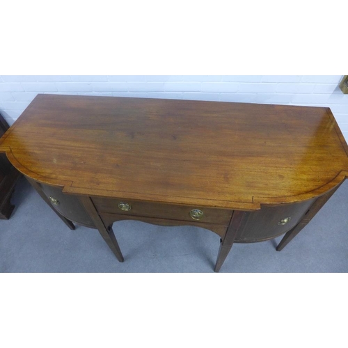 365 - 19th century mahogany and chequer inlaid bow front sideboard, 153 x 88 x 60cm