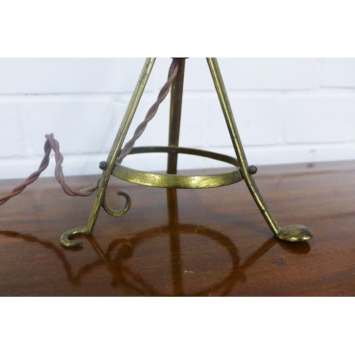 370 - Arts & Crafts brass lamp, in the manner of Benson, with adjustable arm and three outswept legs, appr... 