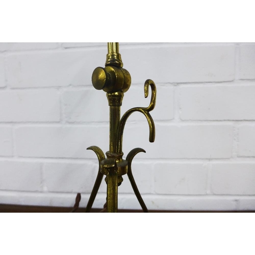 370 - Arts & Crafts brass lamp, in the manner of Benson, with adjustable arm and three outswept legs, appr... 