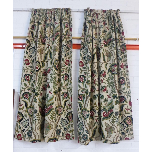 376 - A set of four vintage crewel work drapes, possibly from a four poster bed, 174 x 124, together with ... 