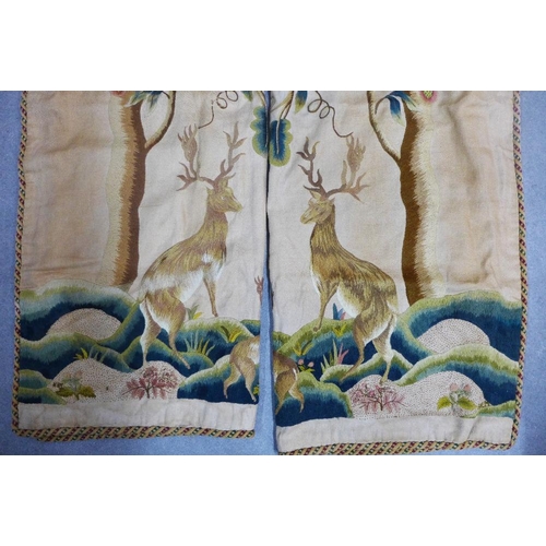 377 - Set of six embroidered curtains, each stitched with deer, tree and flowers pattern in coloured threa... 