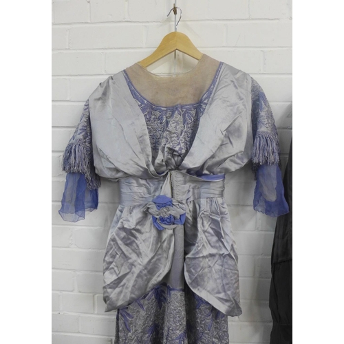 383 - An Edwardian  silk embroidered dress together with a grey chiffon dress, (2)