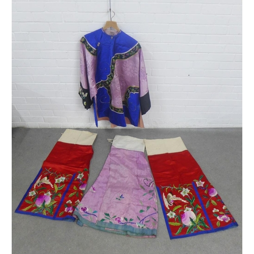 384 - A collection of Chinese embroidered clothing to include a jacket and three wraps / skirts(4)