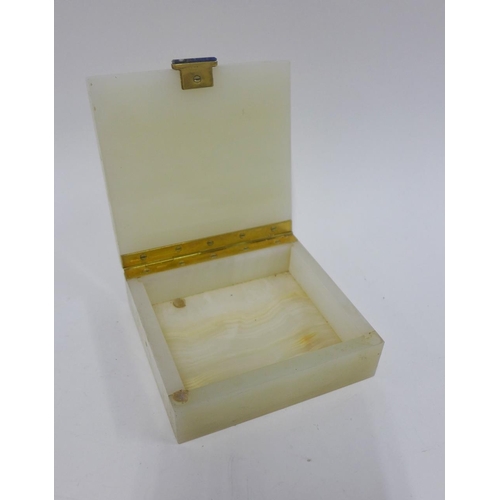 388 - White hardstone box and a small white glazed pottery devotional alcove, 8cm (2)