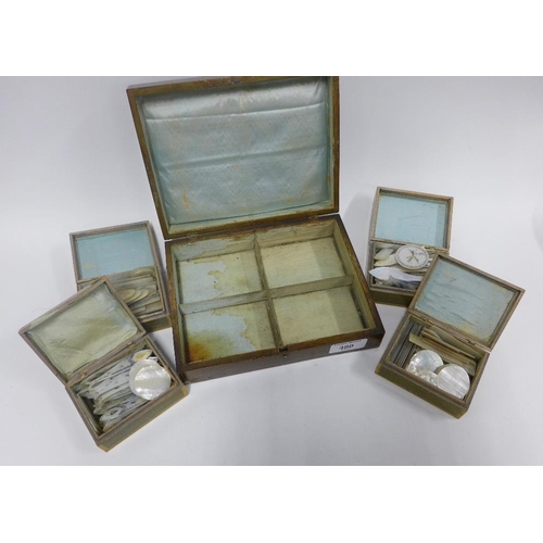 390 - A quantity of Chinese mother of pearl gaming counters together with a box containing a smaller set o... 