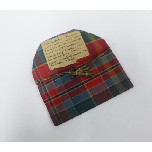 391 - Jacobite Interest, a tartan pouch, accompanied by a hand written note, 'This pocket book belonged to... 