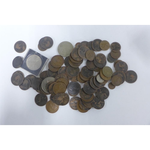 392 - Collection of pre decimal coins, two vintage tins and a late Victorian silver mounted brown leather ... 