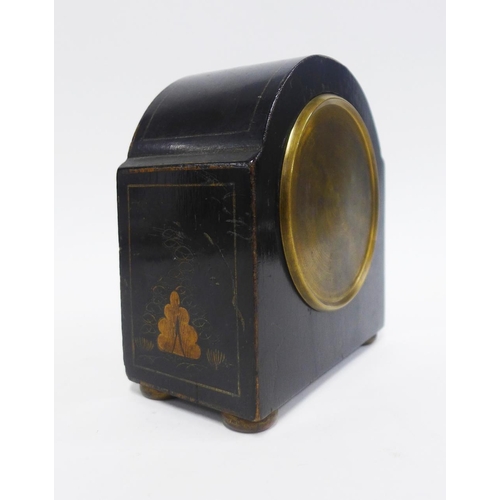 394 - Early 20th century Walker & Hall, black  lacquered chinoiserie mantle clock, with French brass movem... 