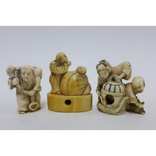 397 - Collection of marine ivory and resin netsukes to include an amber coloured duck, signed, etc (14)