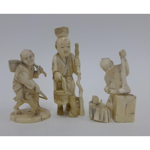 398 - A group of seven  Japanese ivory okimono figures, tallest 20cm (5)