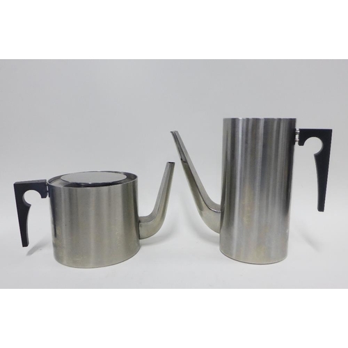 399 - Stelton Cylinda stainless steel tea and coffee set, originally designed by Arne Jacobsen, comprising... 